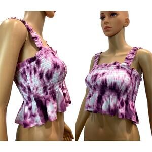 BCBG Generation Purple Tie Dye Smocked Tube Top Crop Top | XXS